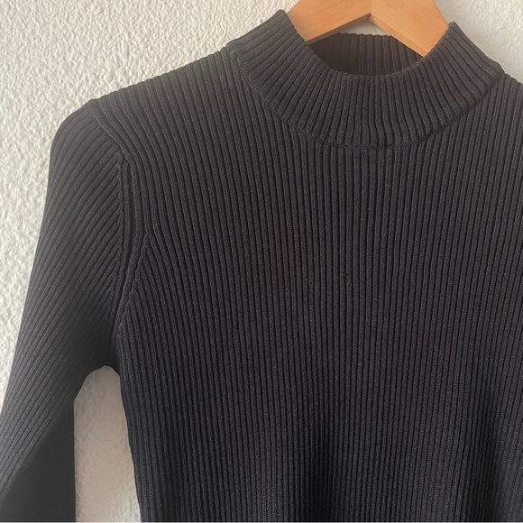 Vintage y2k Fitted Soft Ribbed Knit Top Women’s S Black Long Sleeve Mock Neck - Picture 4 of 11